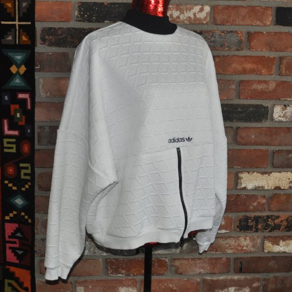 Adidas Trefoil Logo Originals White Sweater Textured, Mock Neck. Pull-over L - Picture 1 of 6